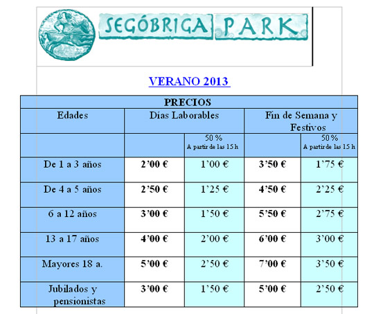 Información Segóbriga Park 2013